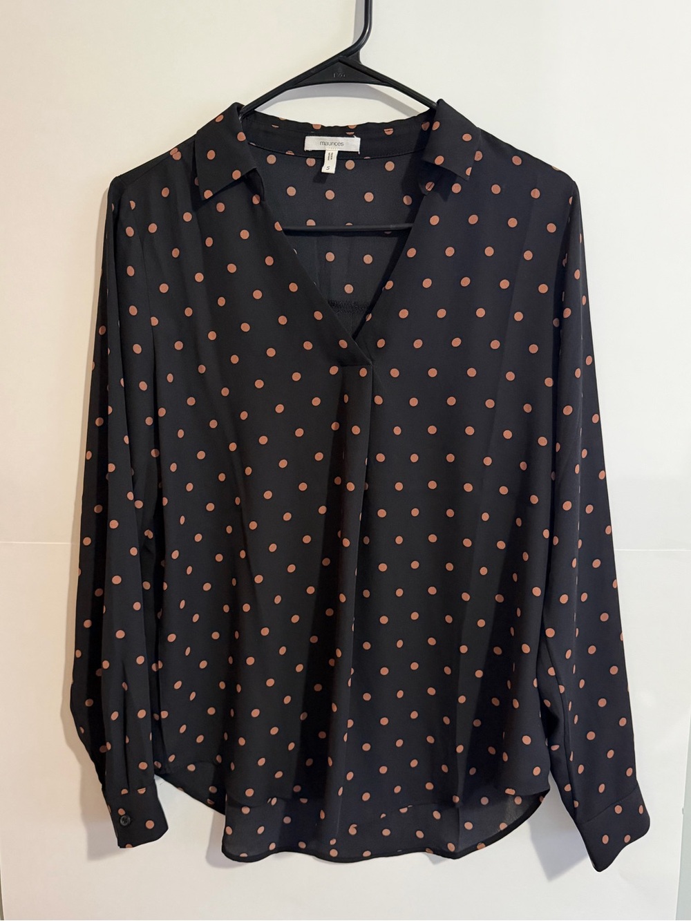 Maurices Black Blouse with Polka Dots